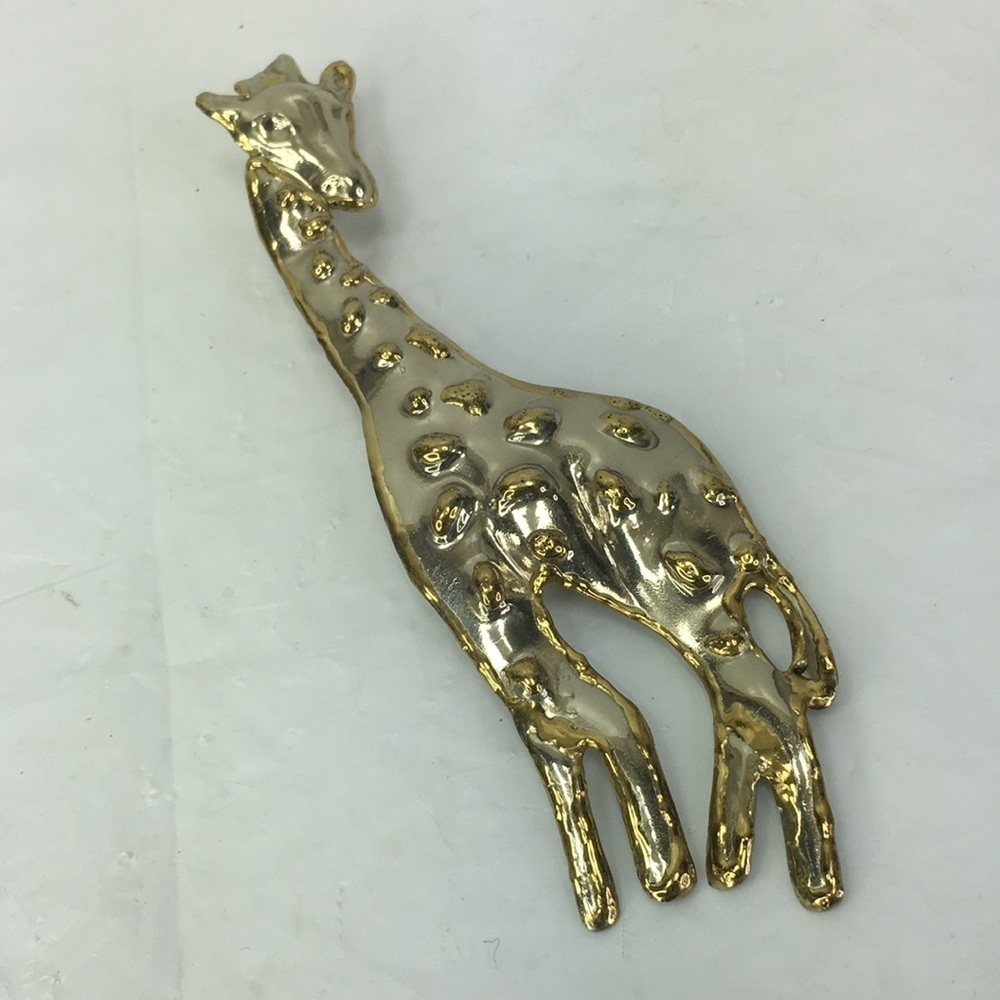 Vintage giraffe pin brooch pendant Mexico silver gold tone 5” long